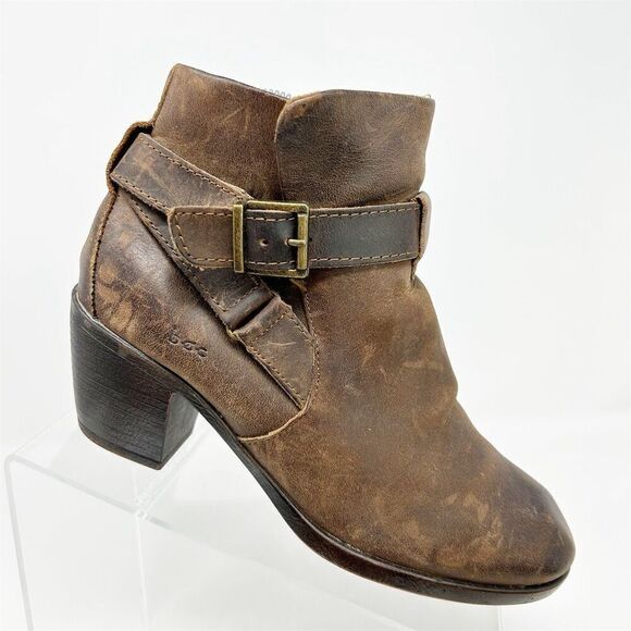 B.O.C. Born of Concept Brown Distressed Leather Ankle Booties Size 7 Buckle Fall - Picture 1 of 11